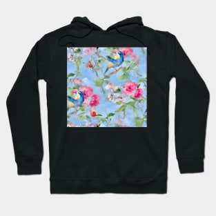 Blue tit and spring flowers chinoiserie Hoodie